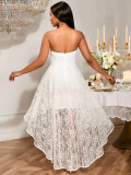 Women sexy Strapless jacquard lace elegant wedding bridesmaid dress white Dress
