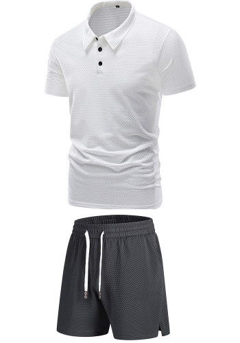 Summer men's Turndown Collar short-sleeved top and shorts two-piece set