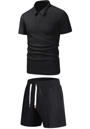 Men's summer Turndown Collar short-sleeved polo shirt and shorts two-piece set