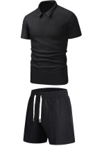 Men's summer Turndown Collar short-sleeved polo shirt and shorts two-piece set Men's summer Turndown Collar short-sleeved polo shirt and shorts two-piece set