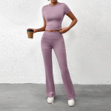 Women Summer Solid Casual Crop Top and Pant Two-piece Set