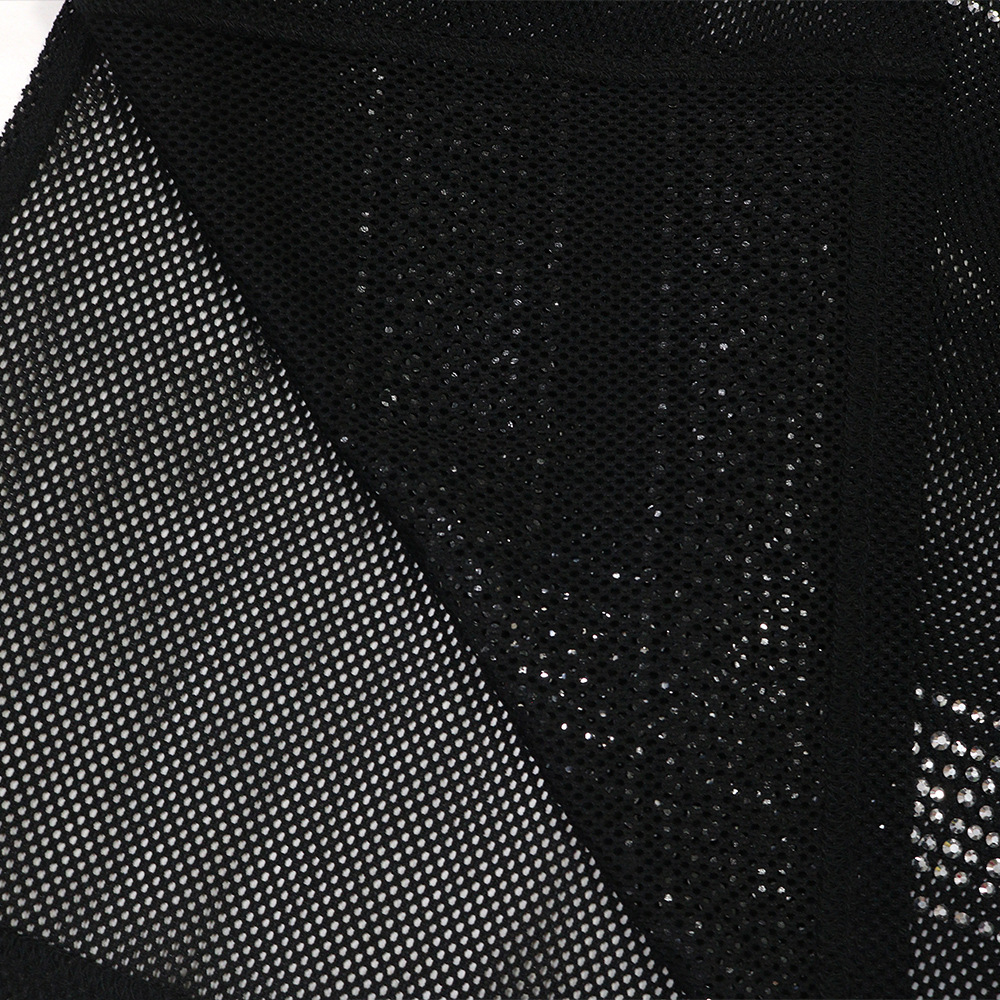 See-Through Round Neck Slit Beaded Top for Clubwear