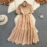 Autumn/Spring High-Waist Puff Sleeve Peter Pan Collar Dress Elegant Chic Holiday Dress