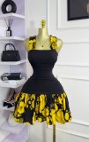 Women's Sleeveless Strapless Print Ruffle Mini Dress