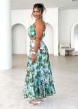 Floral Strap Crop Top & High-Waist Skirt Two-Piece Set