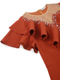 Women Round Neck beaded ruffle Formal Party Bodycon Dress