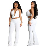 Women’s Circle-Embellished Halter Neck Open-Waist Jumpsuit