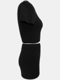 Women Summer Solid Crop Top Shorts Two-Piece Set