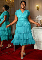 Plus Size V-Neck Sequin Cascading Ruffle High-Waist Party Dress Birthday Outfit Plus Size V-Neck Sequin Cascading Ruffle High-Waist Party Dress Birthday Outfit