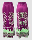 Women Printed Lantern Sleeve Top and Fishtail Skirt Two-Piece Set