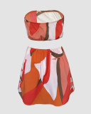 Strapless Print Top & Palazzo Pants Set Strapless Top Three-Piece Outfit