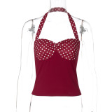 Summer Contrast Dot Halter Neck Backless Top
