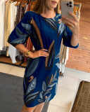 Summer Round Neck Half-Sleeve Vintage Printed Dress