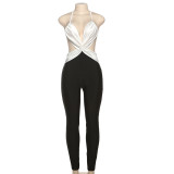 Summer Women’s Sexy Cross-Back Low-Back High-Waist Tight-Fitting Jumpsuit