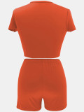 Women Summer Solid Crop Top Shorts Two-Piece Set