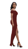 Solid Color Off Shoulder Slit Long Dress
