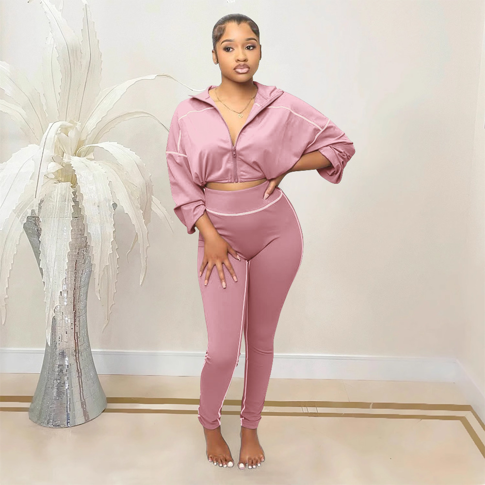 Women Casual Sports Long Sleeve Top and Pants Two-Piece Set