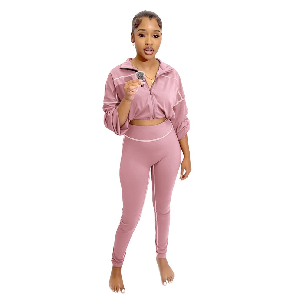 Women Casual Sports Long Sleeve Top and Pants Two-Piece Set