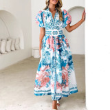 Casual Tie-Waist Printed Long Dress