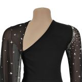 Women Sexy Mesh Beaded Bodycon Dress