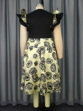 Women square neck Ruffle Sleeve rose jacquard Formal Party Dress