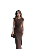 Solid Color Sleeveless Elegant Midi Dress