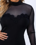 Plus Size Women Lace See-Through Mesh Backless Dress