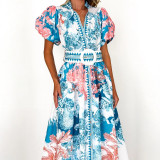 Casual Tie-Waist Printed Long Dress