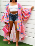Casual Spring and Autumn Women's Lantern Sleeve Irregular Long Printed Coat
