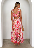 Floral Strap Crop Top & High-Waist Skirt Two-Piece Set