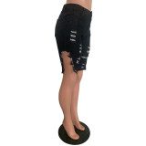 Distressed Denim Knee-Length Shorts