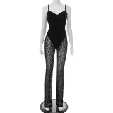 Women Sexy Lace Strapless Suspender Backless Mesh Jumpsuit