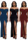 Solid Color Off Shoulder Slit Long Dress