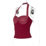 Summer Contrast Dot Halter Neck Backless Top