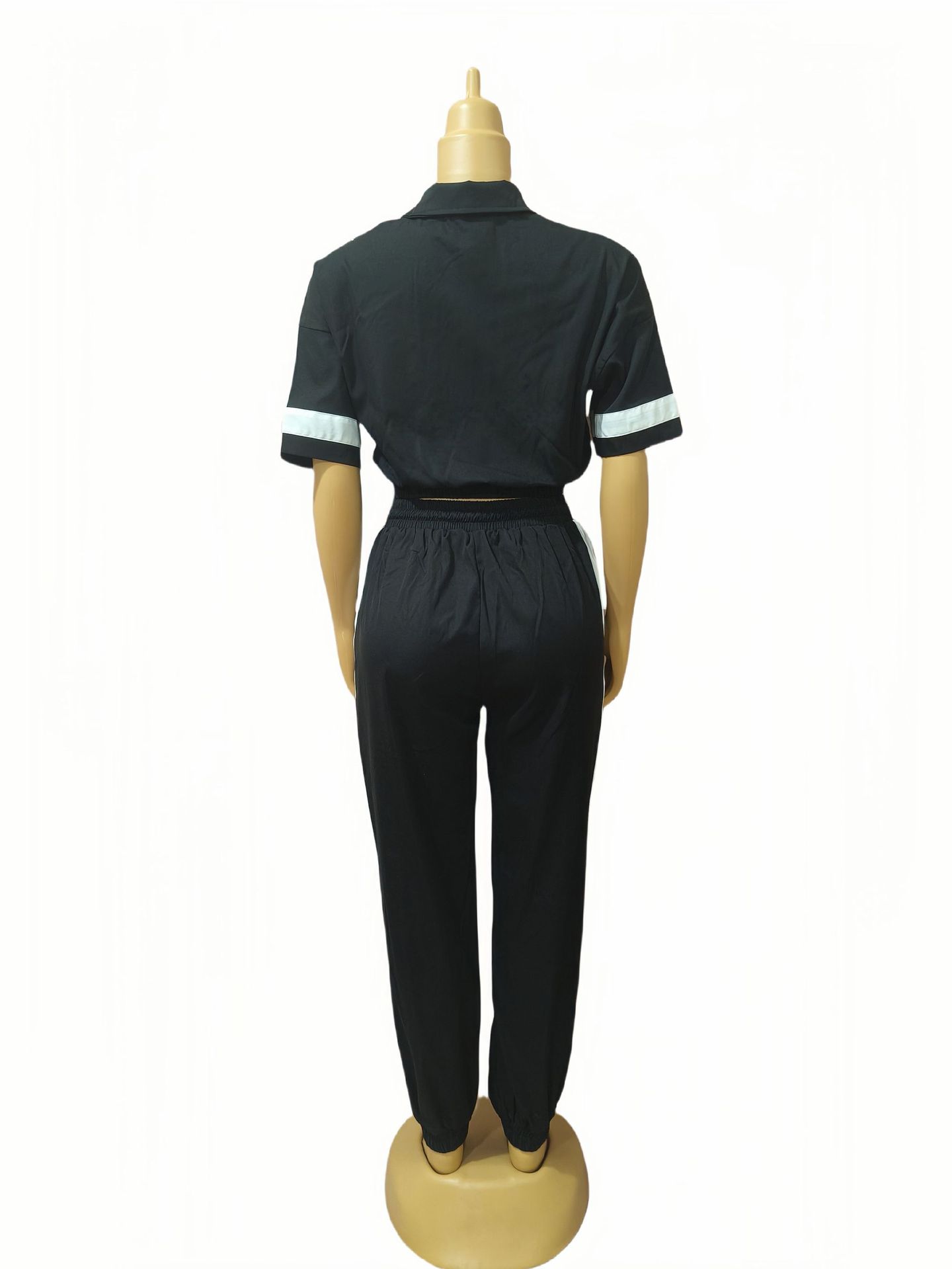 Plus Size African Women contrast color short-sleeved top and leggings Casual two-piece set