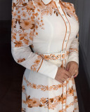 Summer Holidays Printed Three-quarter Sleeve Lace-Up Shirt Maxi Dress