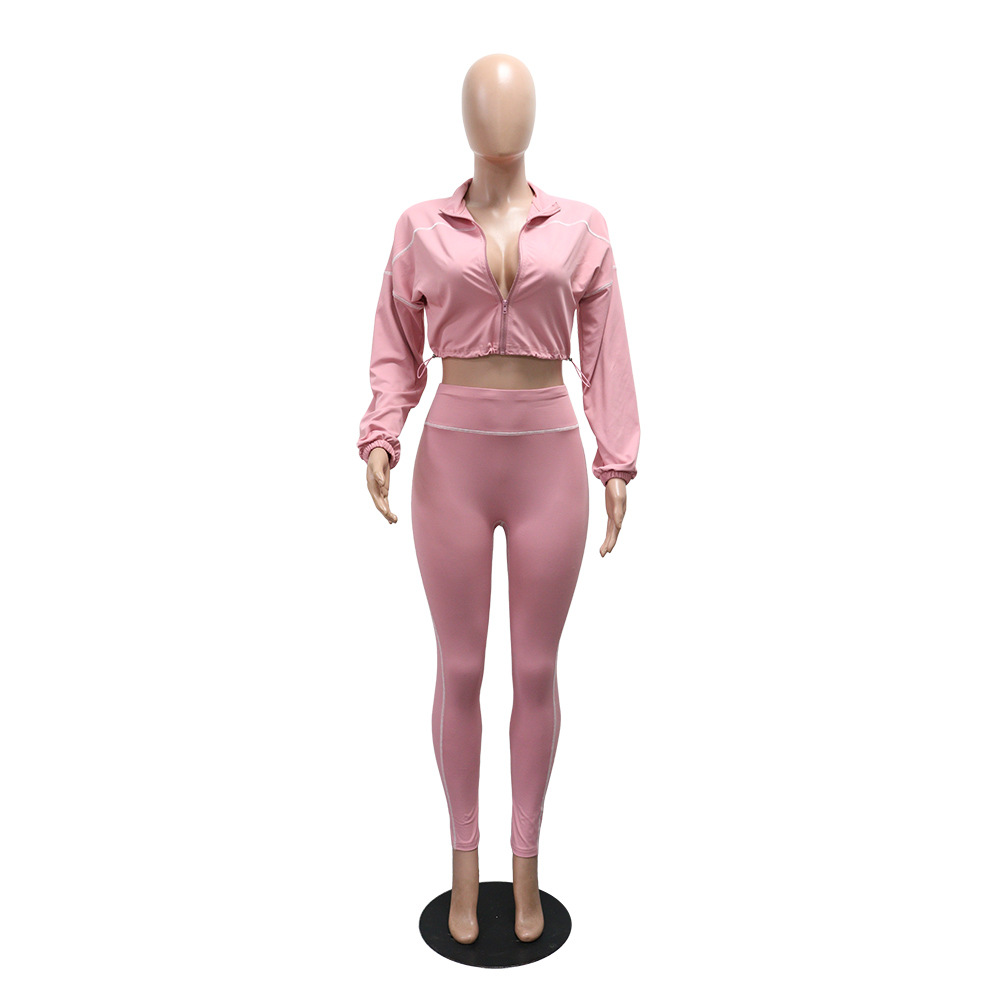 Women Casual Sports Long Sleeve Top and Pants Two-Piece Set