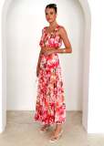 Floral Strap Crop Top & High-Waist Skirt Two-Piece Set
