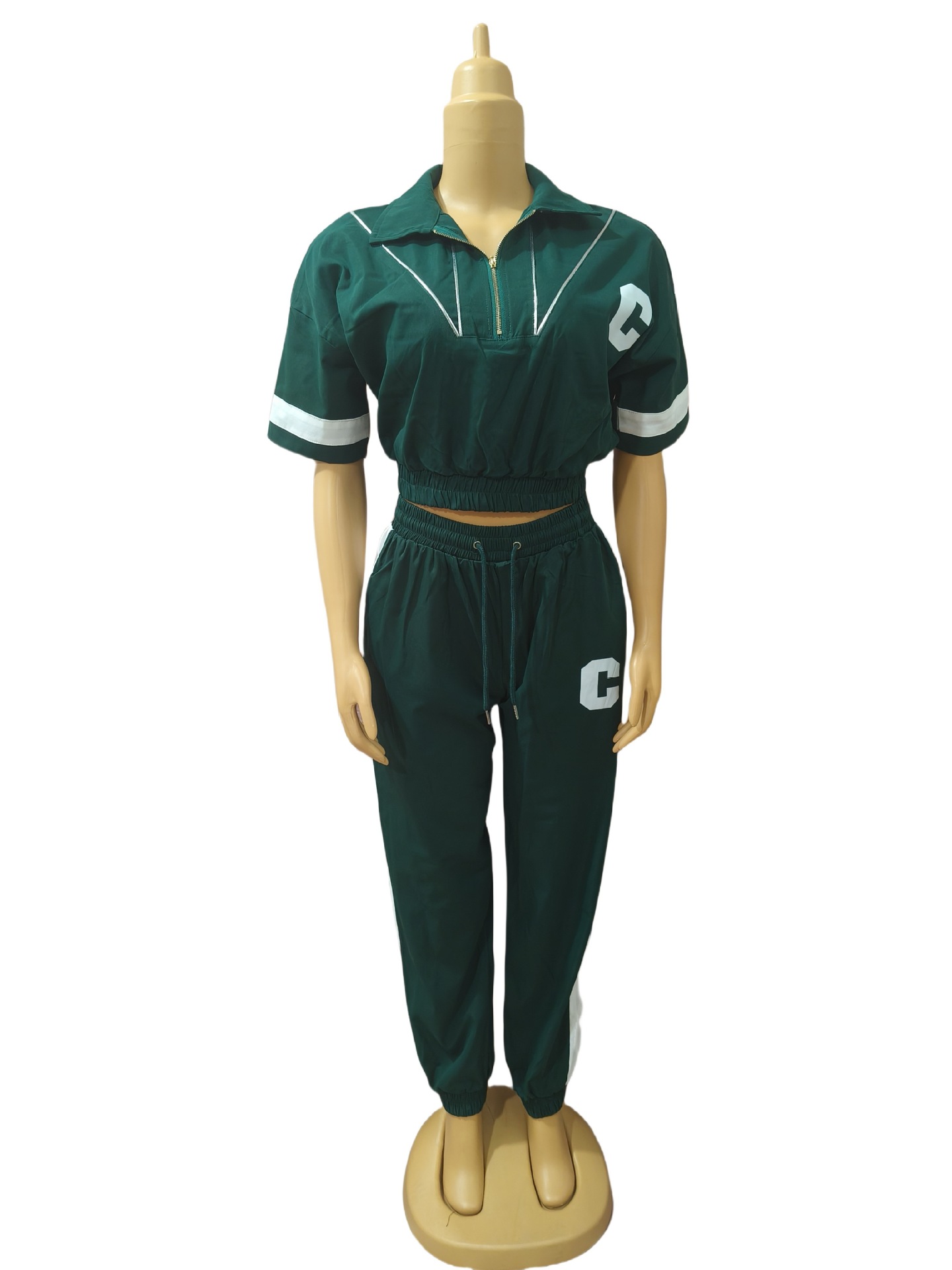 Plus Size African Women contrast color short-sleeved top and leggings Casual two-piece set