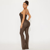 Women Sexy Lace Strapless Suspender Backless Mesh Jumpsuit