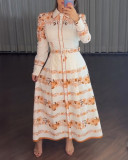 Summer Holidays Printed Three-quarter Sleeve Lace-Up Shirt Maxi Dress