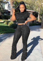 Summer Sporty Ruffle Short-Sleeve Two-Piece Pants Set