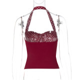 Summer Contrast Dot Halter Neck Backless Top