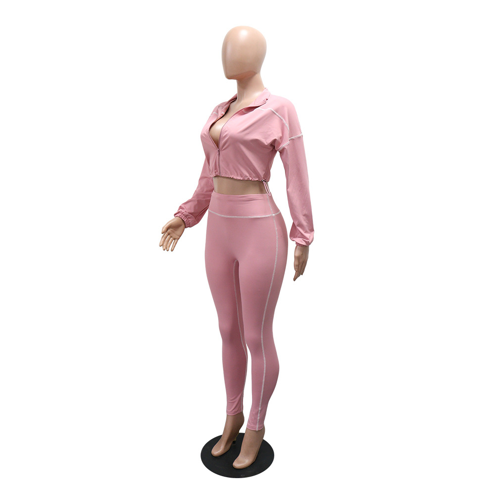 Women Casual Sports Long Sleeve Top and Pants Two-Piece Set