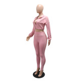 Women Casual Sports Long Sleeve Top and Pants Two-Piece Set