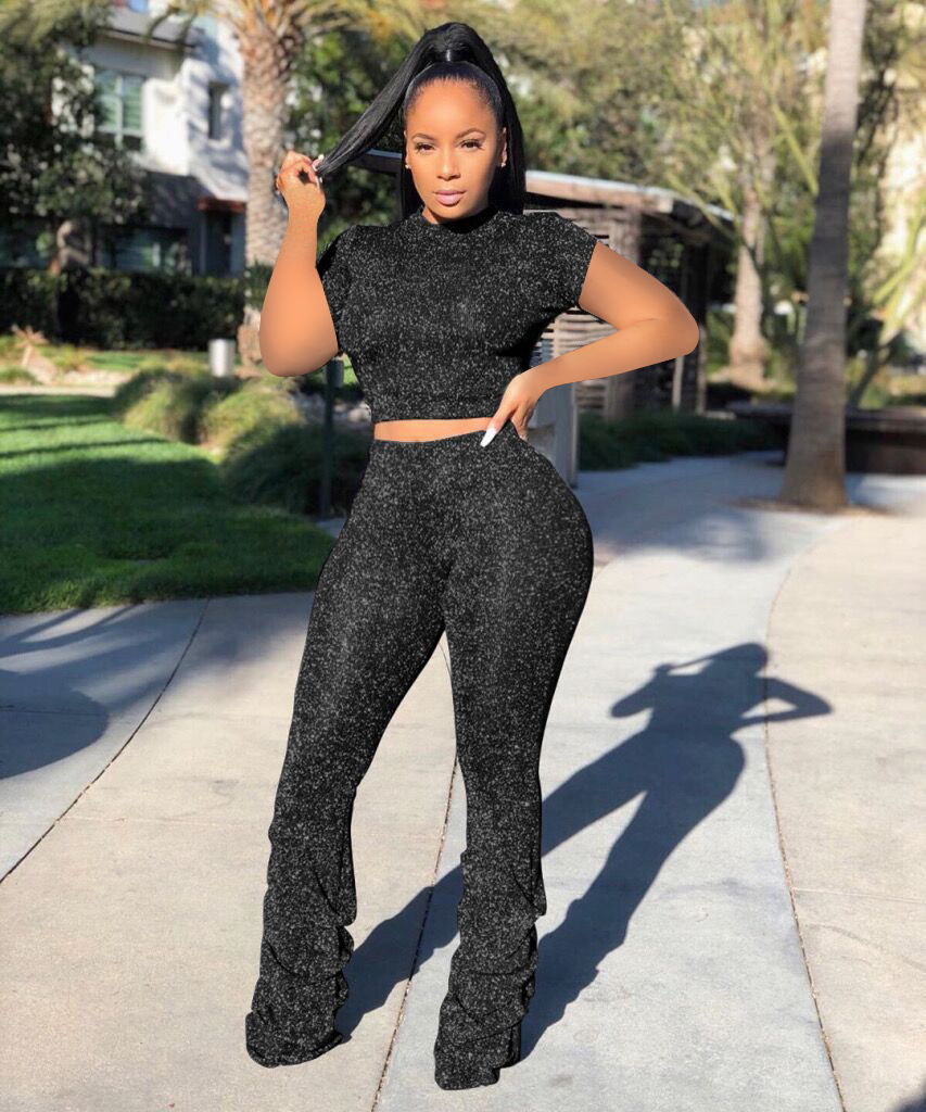 Summer Sporty Ruffle Short-Sleeve Two-Piece Pants Set