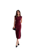 Solid Color Sleeveless Elegant Midi Dress