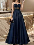 Elegant Strapless Floor-Length Gown Formal Party Chic Evening Dress