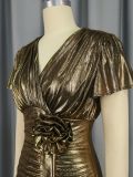 Women sexy v-neck pleated fishtail Formal Party Dress