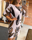 Summer Round Neck Half-Sleeve Vintage Printed Dress